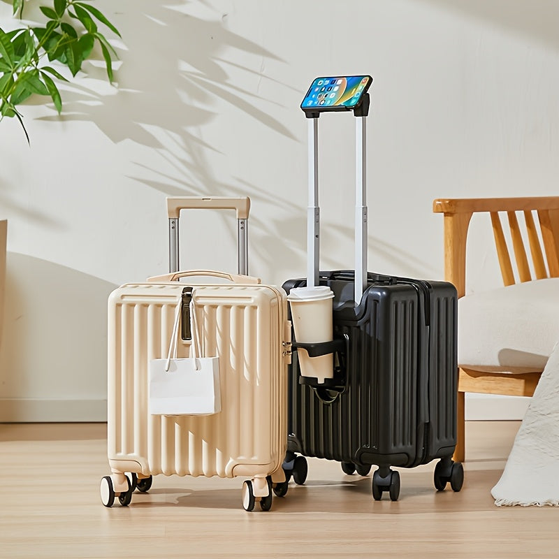 14-Inch Luggage with Swivel Caster Wheels and Cup Holder | ABS+PC Shell, Aluminum Alloy Handle, Zipper Closure, Combination Lock, Ideal for Business Travel