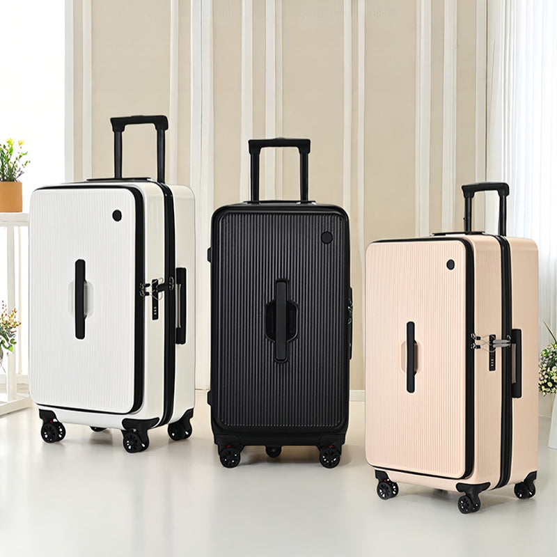 Large Capacity Rolling Suitcase with a Side-Opening Zipper, Made from PC Material for Travel