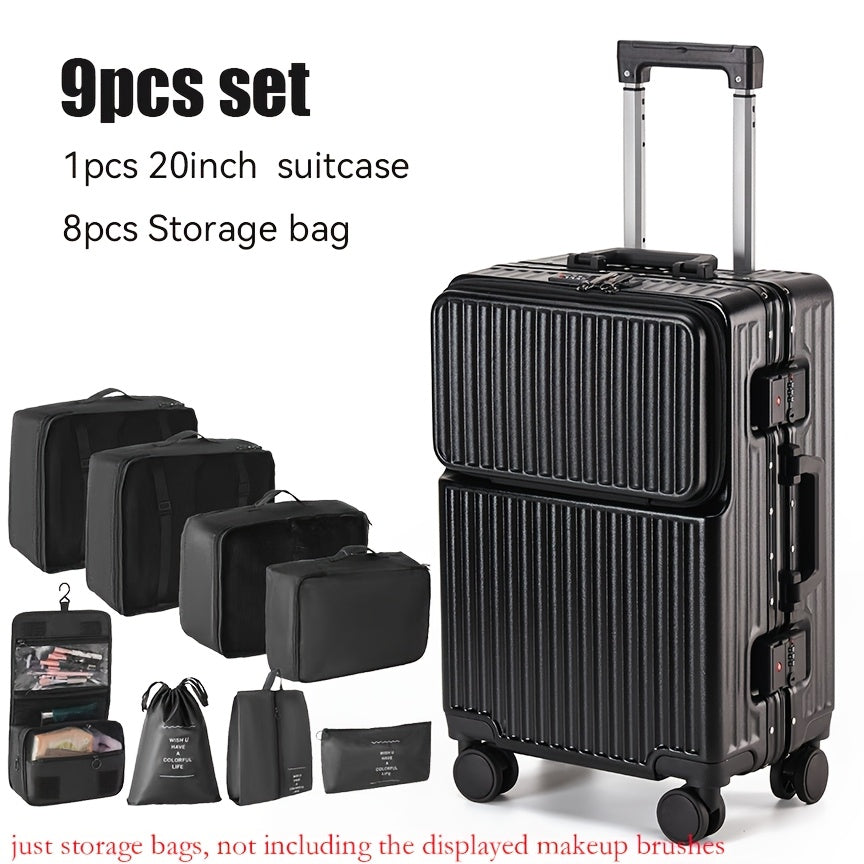 Luggage Set 9pcs 9pcs Luggage Set Including 20 And 24-Inch Suitcases, a Travel Storage Bag, And a Hard TSA Lock. The 20-Inch Carry-On Suitcase Features an Aluminum Frame, a Hardside Design