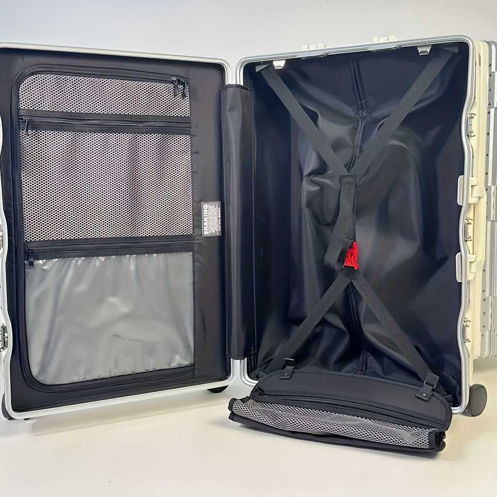 1pc Large Aluminum Alloy Frame Suitcase With Swivel Wheels | Suitable For Men And Women, Travel Essential, Christmas And Holiday Gift, 30 Inches, Ivory, Hard Shell, Combination Lock