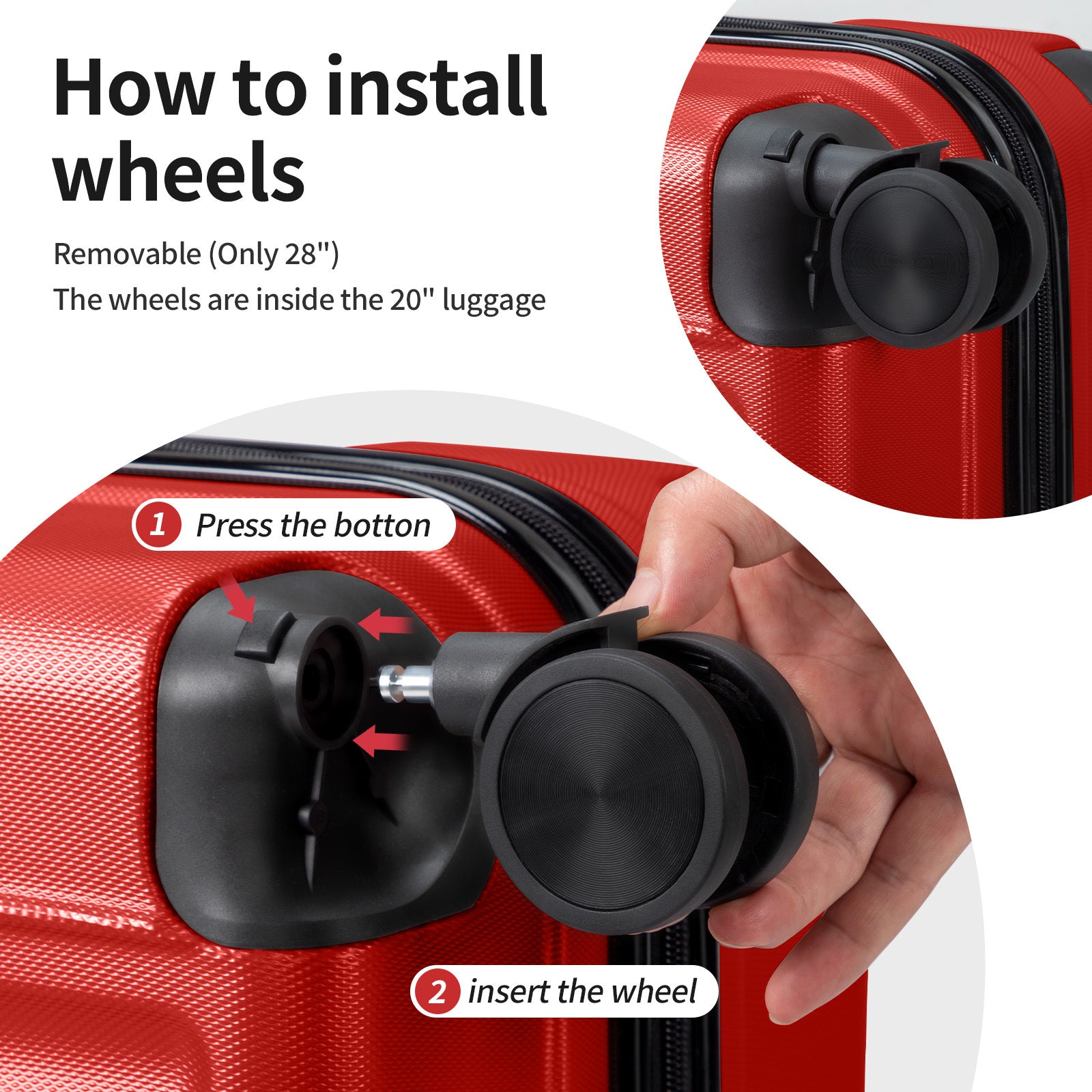 3in1 Luggage Set with Detachable Wheels, 20\u002F24\u002F28 Inch Lightweight ABS Suitcase with Lock & Spinner Wheels, Durable Travel Trolley Bag, 28-inch Disassembly Wheels