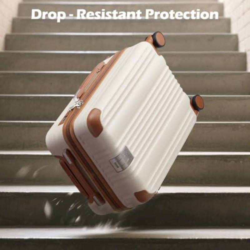 omcriLage Set 3 Piece with Cup HolderHardshell TSA Lock Spinner Wheels Carry on Lightweight Suitcase Hook and YKK Zippers for Valentine Gifts Beige 5 piece sets (20\u002F24\u002F28\u002FDB\u002FTB )