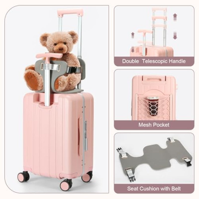 omcriCarry On Lage Double Handle Suitcase with Net PocketHard Shell Spinner Wheels Lage with TSA LockandSeat Belt 20 inch Pink