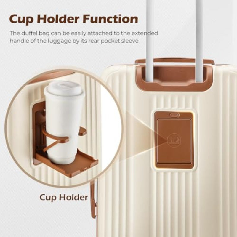 omcriLage Set 3 Piece with Cup HolderHardshell TSA Lock Spinner Wheels Carry on Lightweight Suitcase Hook and YKK Zippers for Valentine Gifts Beige 5 piece sets (20\u002F24\u002F28\u002FDB\u002FTB )