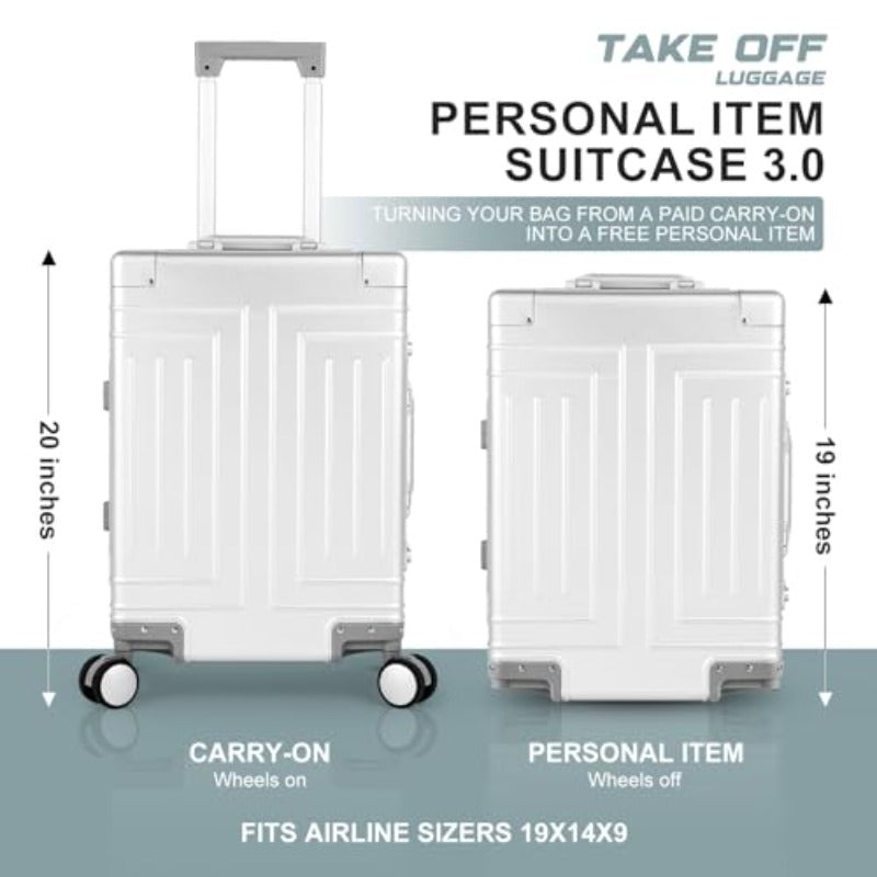 All Aluminum 20'' Luggage with Removable Spinner WheelsProvide Spare Wheels. Carry on Luggage 22 X 14 X 9 Airline Approved Lightweight Metal Hard Shell Zipperless Suitcase