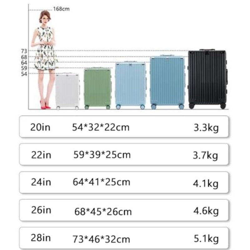 Hand Luggage Zipperless Luggage Aluminum Luggage Packed Luggage with USB Suitcase with Cup Holder with TSA with Aluminum FrameB 26in