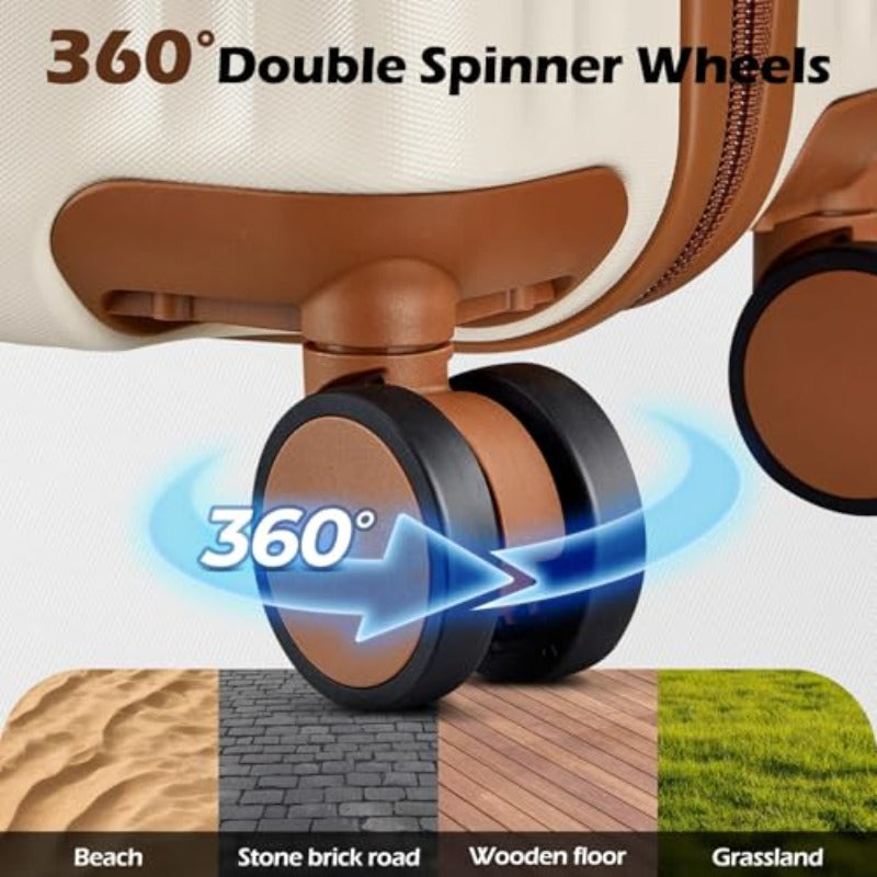 omcriLage Set 3 Piece with Cup HolderHardshell TSA Lock Spinner Wheels Carry on Lightweight Suitcase Hook and YKK Zippers for Valentine Gifts Beige 5 piece sets (20\u002F24\u002F28\u002FDB\u002FTB )