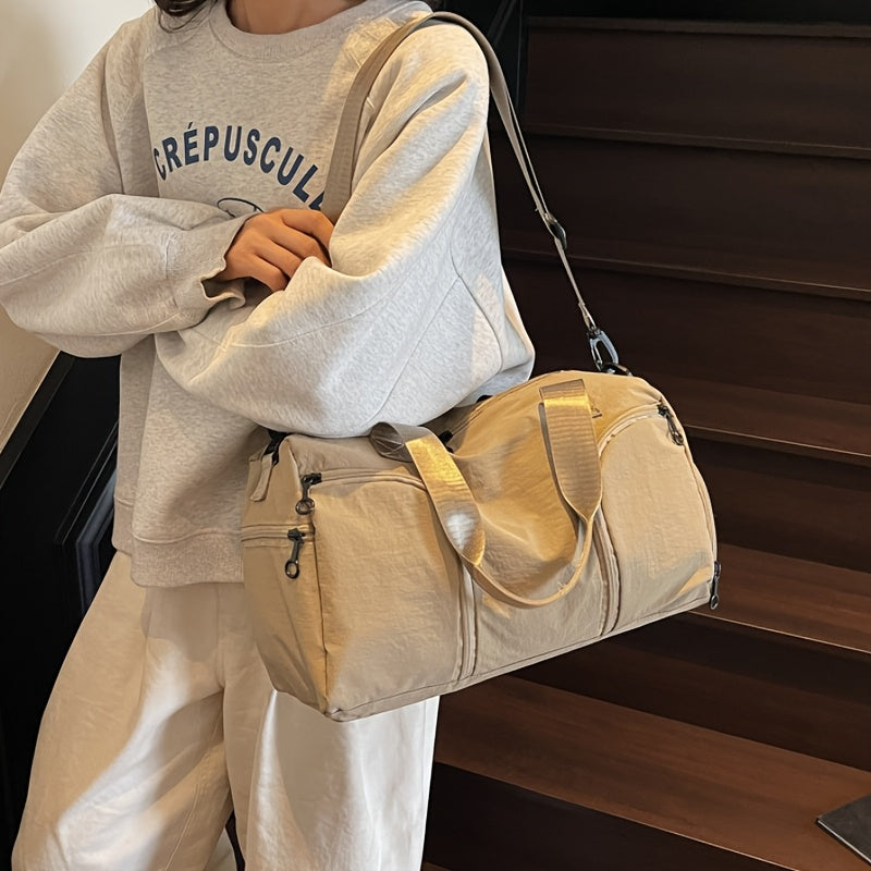 Large Capacity Lightweight Travel Crossbody Bag with Shoe Compartment - Durable Polyester Gym Bag for Men & Women, Multiple Compartments, Fashionable Casual Shoulder Bag in 5 Colors (Bright Pink, Khaki, Green, Blue, Black)