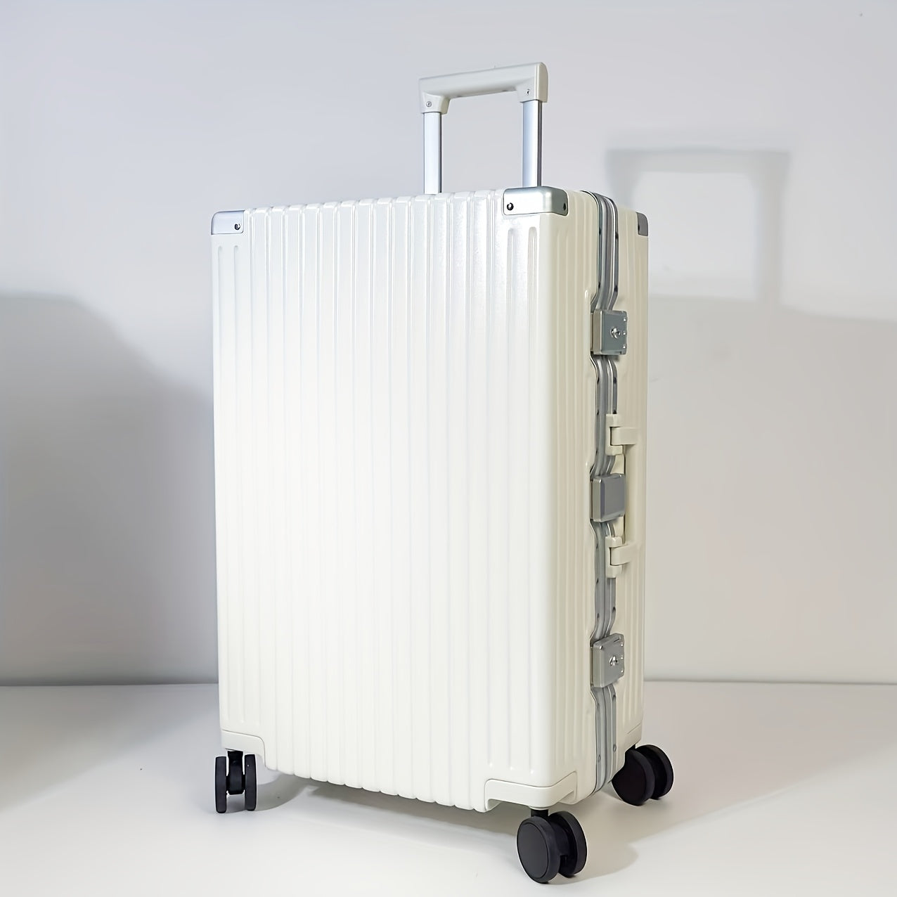 1pc Large Aluminum Alloy Frame Suitcase With Swivel Wheels | Suitable For Men And Women, Travel Essential, Christmas And Holiday Gift, 30 Inches, Ivory, Hard Shell, Combination Lock