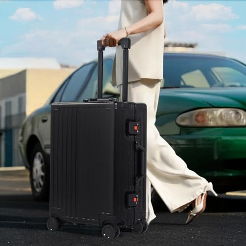omcriUrbanExplorer All Aluminum Carry On Lage 22x14x9 Airline Appd Heavy Duty Hard Shell Suitcases Zipperl Suitcase with TSA Lock Black 20 Inch