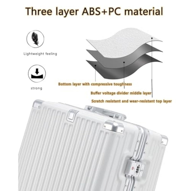 Hand Luggage Zipperless Luggage Aluminum Luggage Packed Luggage with USB Suitcase with Cup Holder with TSA with Aluminum FrameB 26in