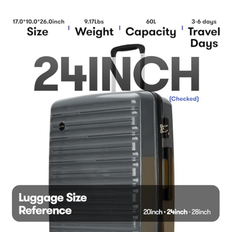 GinzaTravel 24 Inch Checked Luggage with Spinner Wheels TSA Lock PP Hardside Durable Medium Checked Suitcase Gray 24Inch